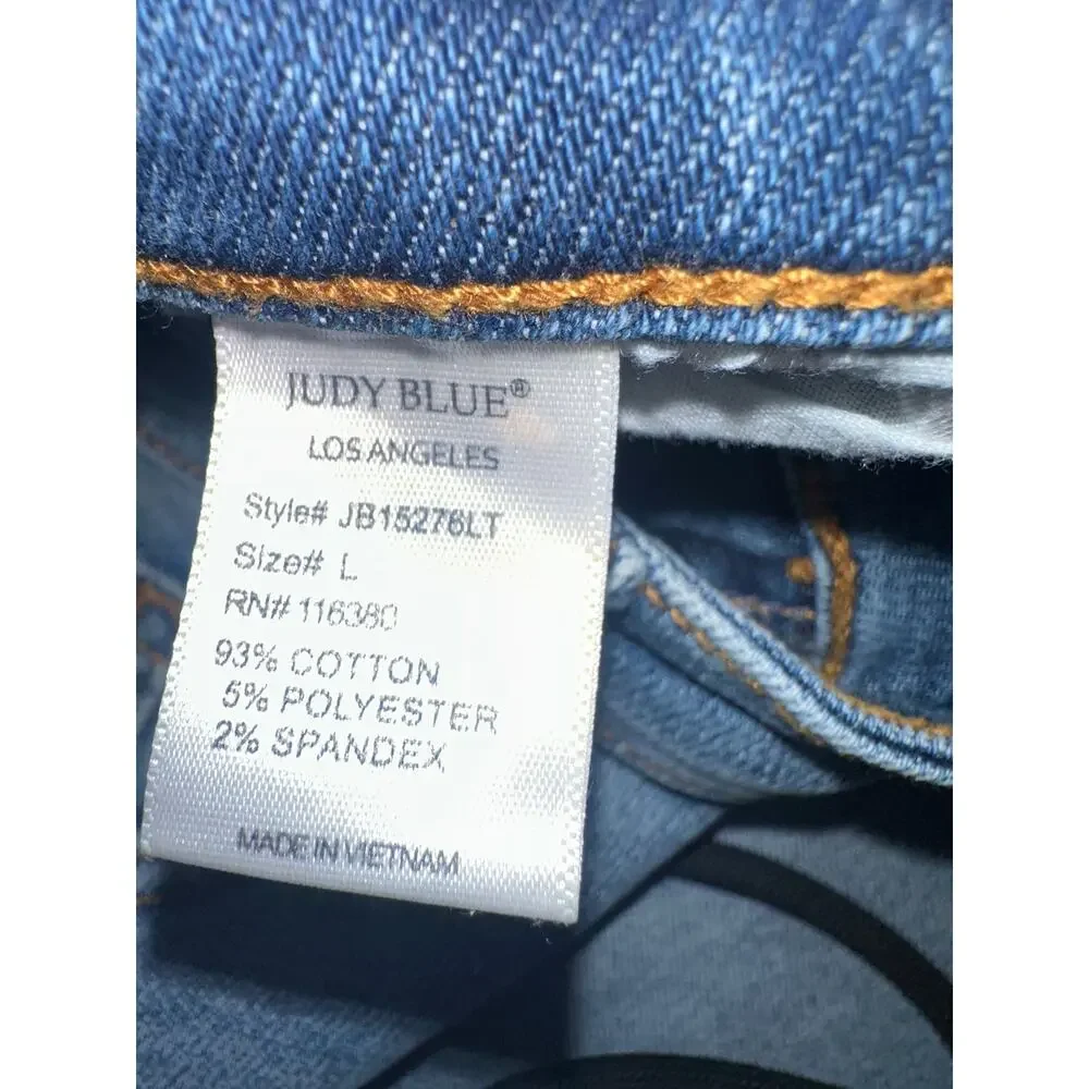 Judy Blue Womens Large Light Wash Denim Cutoff Shorts Raw Hem Stretch Mid Rise